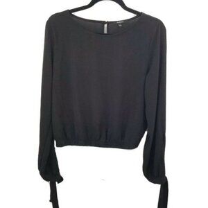 ambiance black cropped blouse tie sleeve